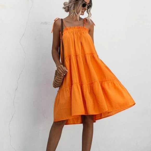 MODA ME COUTURE Dresses & Skirts - Orange  Boho Frill Trim Tiered Layer Midi Cami Dress